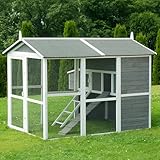 Miweba Hühnerstall my animal MH-15 mit Eiablage - Bis 7 Hühner - Winterfest - Sitzstange - 2 Ebenen - Kiefernholz - Hühnerhaus mit Auslauf - Hühnerkäfig für Garten (Grau)