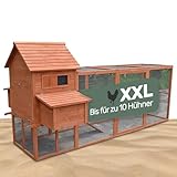 Melko Hühnerstall mit XXL Freigehege Hühnerhaus 310x150x150CM mit 2 Nestboxen Hasenstall mit Rampe und Auslauf